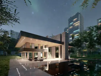 Frank lloyd wright style house modern architecture furnished 3d 3D model