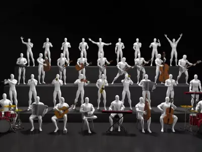 35 musicians with different instruments 3D model