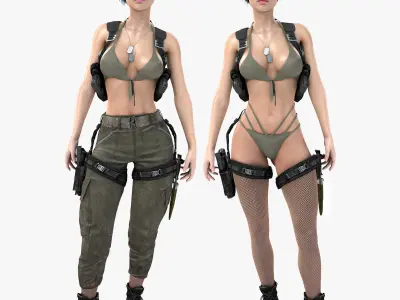 Female Soldier Army Girl Character Julia Low-poly 3D model