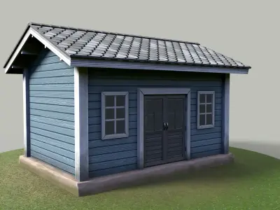 Classic wood warehouse European style Low-poly 3D model