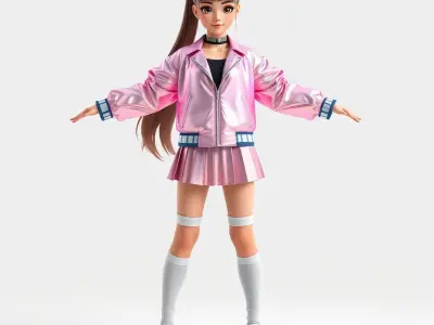 Stylized Teen Girl Character Rigged and Animated Low-poly 3D model