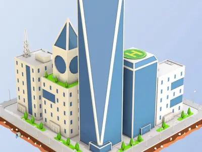Low Poly City Block Skyscraper Buildings  Low-poly 3D model