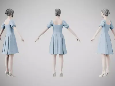 Dress 26 Light Blue Low-poly 3D model