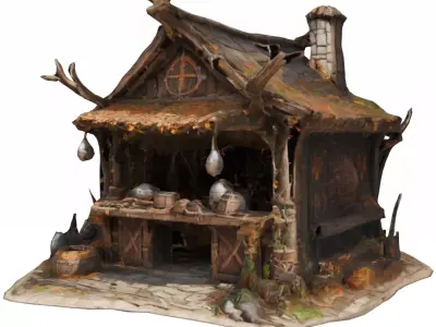 Medieval Merchant Stand Fantasy Weapon and Armor Stall FBX OBJ Low-poly 3D model