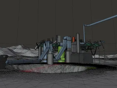 Rainy desert sci-fi landscape scene 3D model