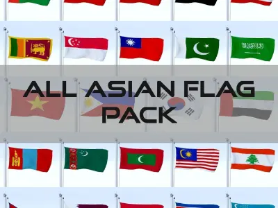 All Asian Flag Pack Low-poly 3D model