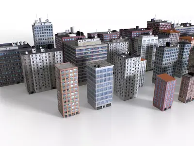 Out of bounds background buildings Low-poly 3D model