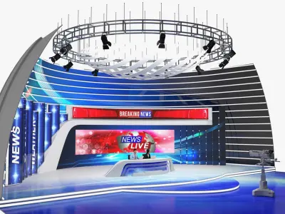  News Broadcast Studio Set Rigged 