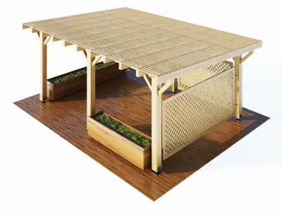 Wooden gazebo with boxes for greenery 3D model