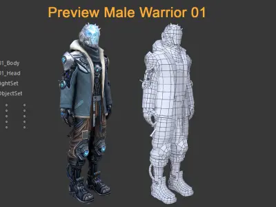 Character Male Warriors 01 - Ready for game Low-poly 3D model