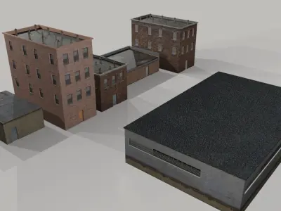 Old Buildings Low-poly 3D model
