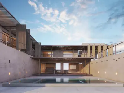 House concrete with pool 3D model