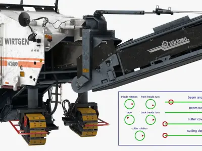 Wirtgen W2000 Asphalt Milling Machine Dirty Rigged 3D model
