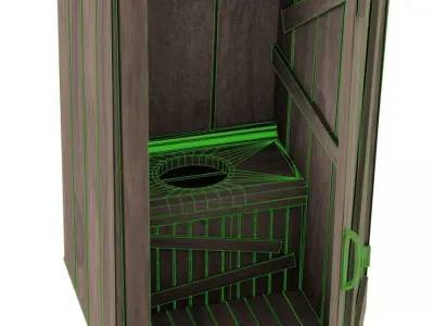 Old Wooden Outdoor Toilet Low-poly 3D model