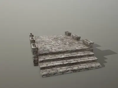 Altar Set stone wall Low-poly 3D model