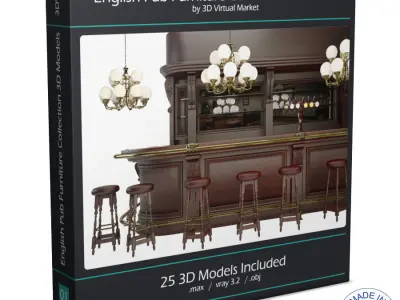 English Pub Furniture and Lighting Collection 3D model