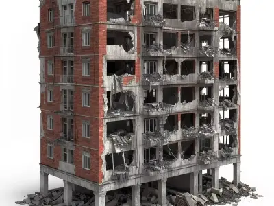 Destroyed High-Rise Ruined Building Low-poly 3D model