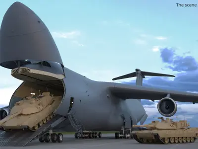  Military Cargo Transport Aircraft Nose Open and Tank with Interior 