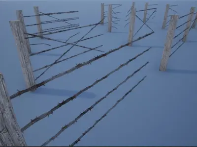 Lowpoly Modular Barbed Wooden Fence Low-poly 3D model