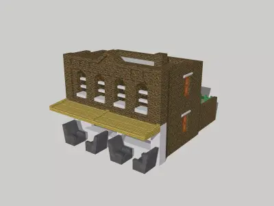 City Building Shop Restaurant Cafe by Outland Models Low-poly 3D model
