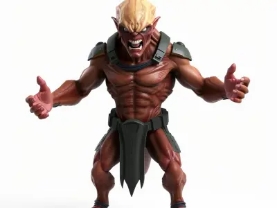 Fierce Orc Warrior D Model  Game Ready  Fully Rigged Low-poly 3D model