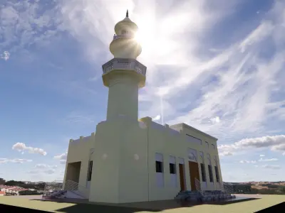 Mosque Masjid with concrete Minaret in Revit 3D model