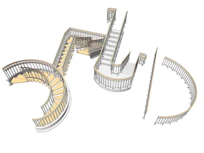 Metal-Wood Stairs 3 3D model