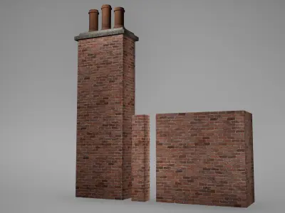 Wall Set Low Poly Game Ready of cabinets and drawers Low-poly 3D model