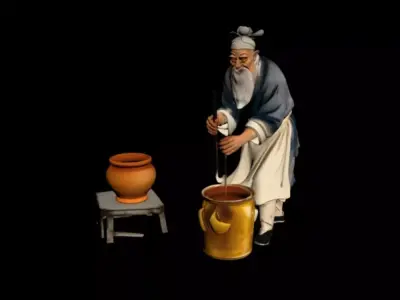 Abstract Tang Song Street Scene Old Man 3D model