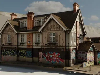 Photogrammetry scan of abandoned Pub Low-poly 3D model