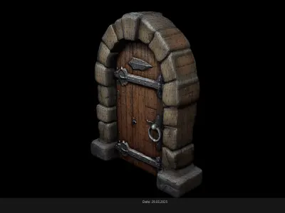 Low Poly Stylized Dungeon Door AI Low-poly 3D model