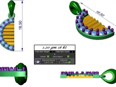Half Circle Light wt Pendant Earrings Set 3dm stl renders 3D print model
