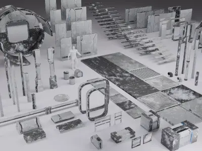 Modular Sci-fi low poly pack Trim Sheet texture Low-poly 3D model