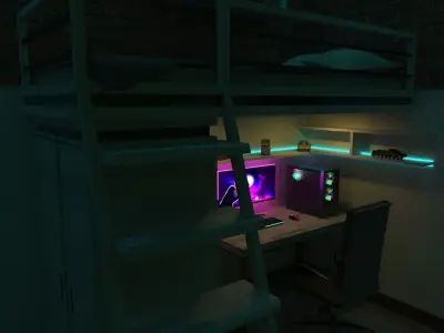 bedroom interior  Low-poly 3D model