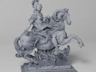 Equestrian statue of Louis XIV Sculpture VR AR Mobile Game-ready Low-poly 3D model