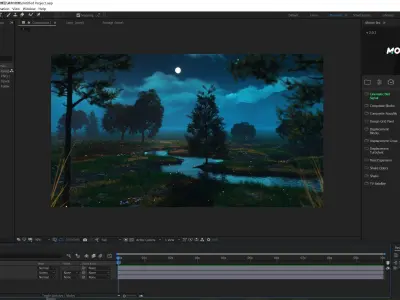 Night forest firefly scene Valley mountain grassland plain river 3D model