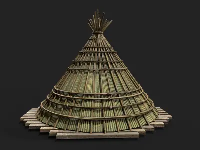 Bamboo Shelter 1 Low-poly 3D model