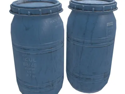 Game-ready Plastic Barrel - clean and dirty - blue Low-poly 3D model
