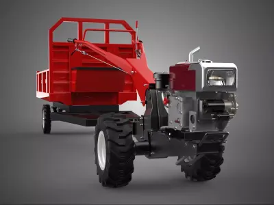 SINGLE AXLE POWER TILLER TRACTOR TRAILER CAR VEHICLE HAULER CART 3D model