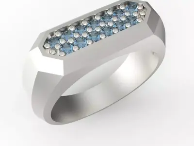 Classic Octagon Top Ring Signet Round Gemstones 3D Print Model 3D print model