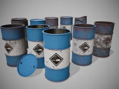 Barrels blue set Low-poly 3D model