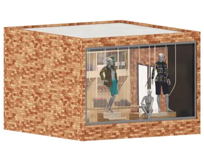 Store08 mannequins in window of brick building 3D model