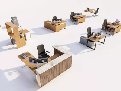 Modern Modular Office Desk Collection Low-poly 3D model