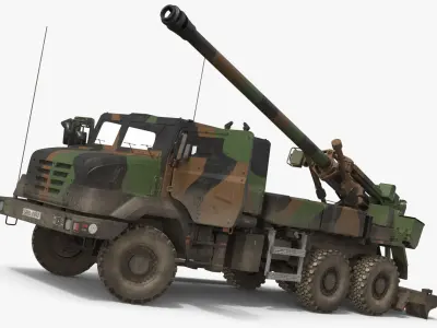  CAESAR Truck-Mounted Artillery System 6x6 Camouflage Used Rigged for Cinema 4D 