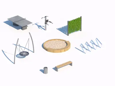 Modern outdoor furniture and playground set 3D model