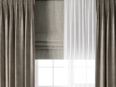 Hadi pleats curtains - Triple pleat heading 02 Low-poly 3D model