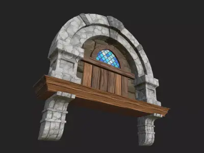 Stylized Medieval Window Game-Ready Low Poly PBR Low-poly 3D model
