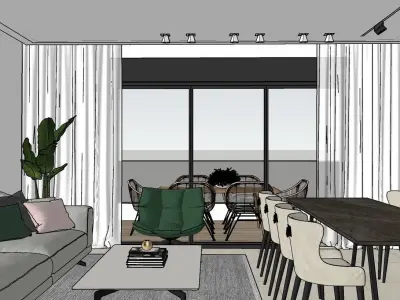 Living room and kitchen 3D model