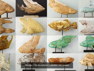 Wooden Fish Sculptures Collection 3D Model Pack