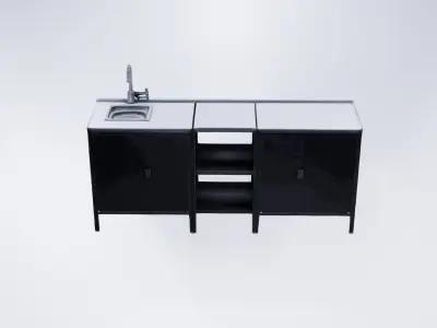 Low Poly Kitchen Cabinets with Built-in Sink  Interior  Model Free 3D model